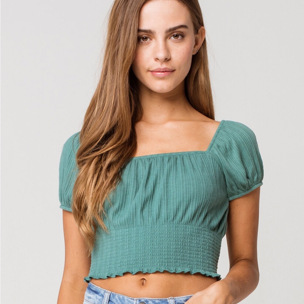 O’Neill Daria Short Puff Sleeve Mustard Yellow Crop Top size medium